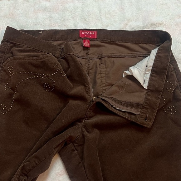 Chaps Bootcut High Ride Corduroy Pants Chino Solid Brown Embellished Size 16 - Picture 4 of 7